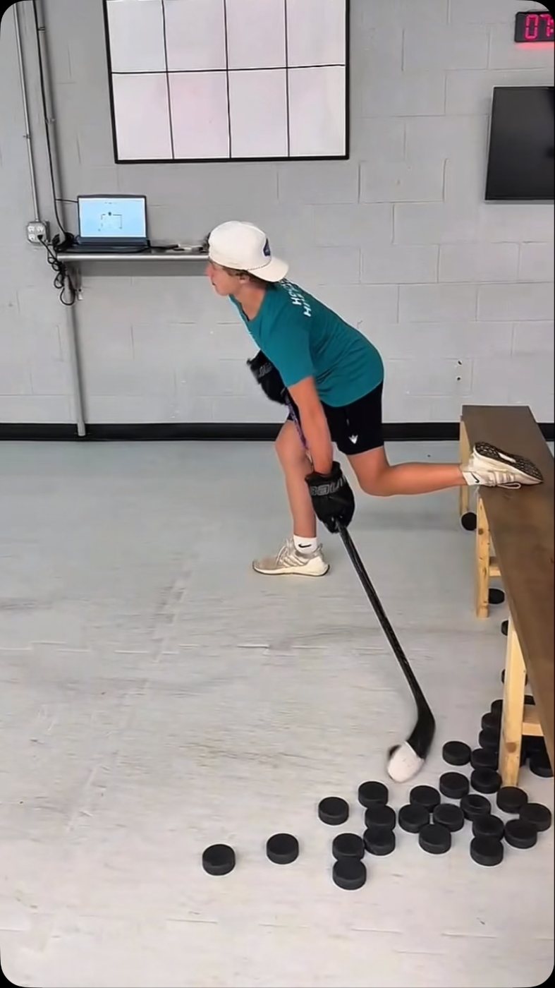Stickhandling station with pucks